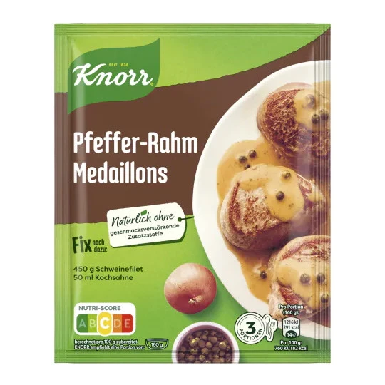 Knorr Fix Pfeffer-Rahm-Medaillons 35G 3 Knorr Fix Pfeffer-Rahm-Medaillons 35G